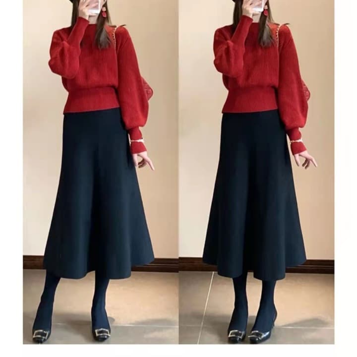 赤コーデ ガーリーフレアワンピースセット