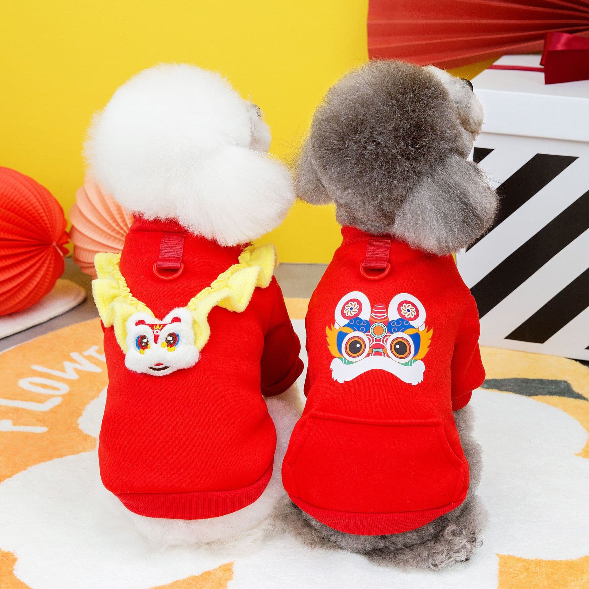 赤コーデ 獅子舞デザイン お正月ペット服