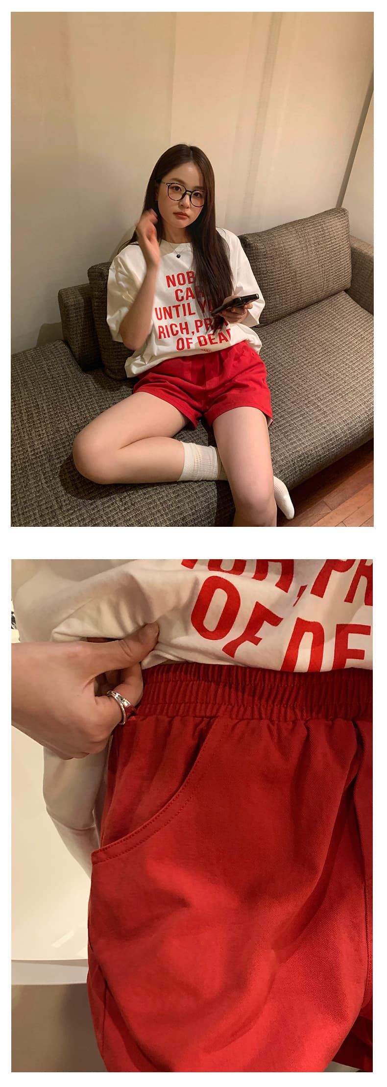赤コーデ 赤コーデ ゆったりリラックスショートパンツ