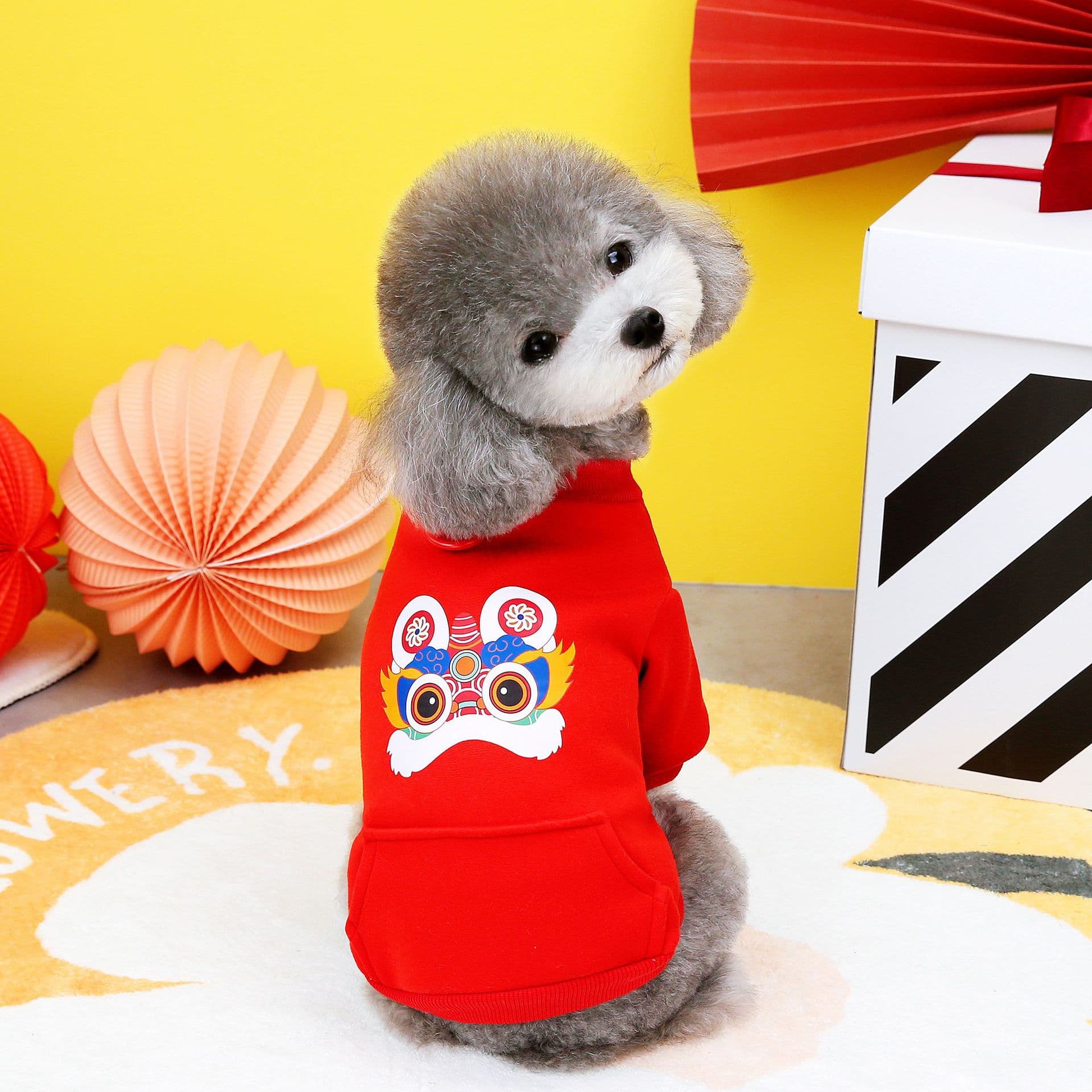 赤コーデ 獅子舞デザイン お正月ペット服