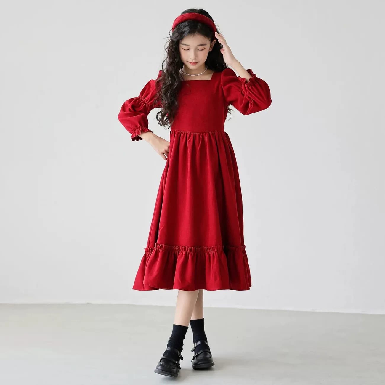 赤コーデ お姫様ふんわりロングワンピース