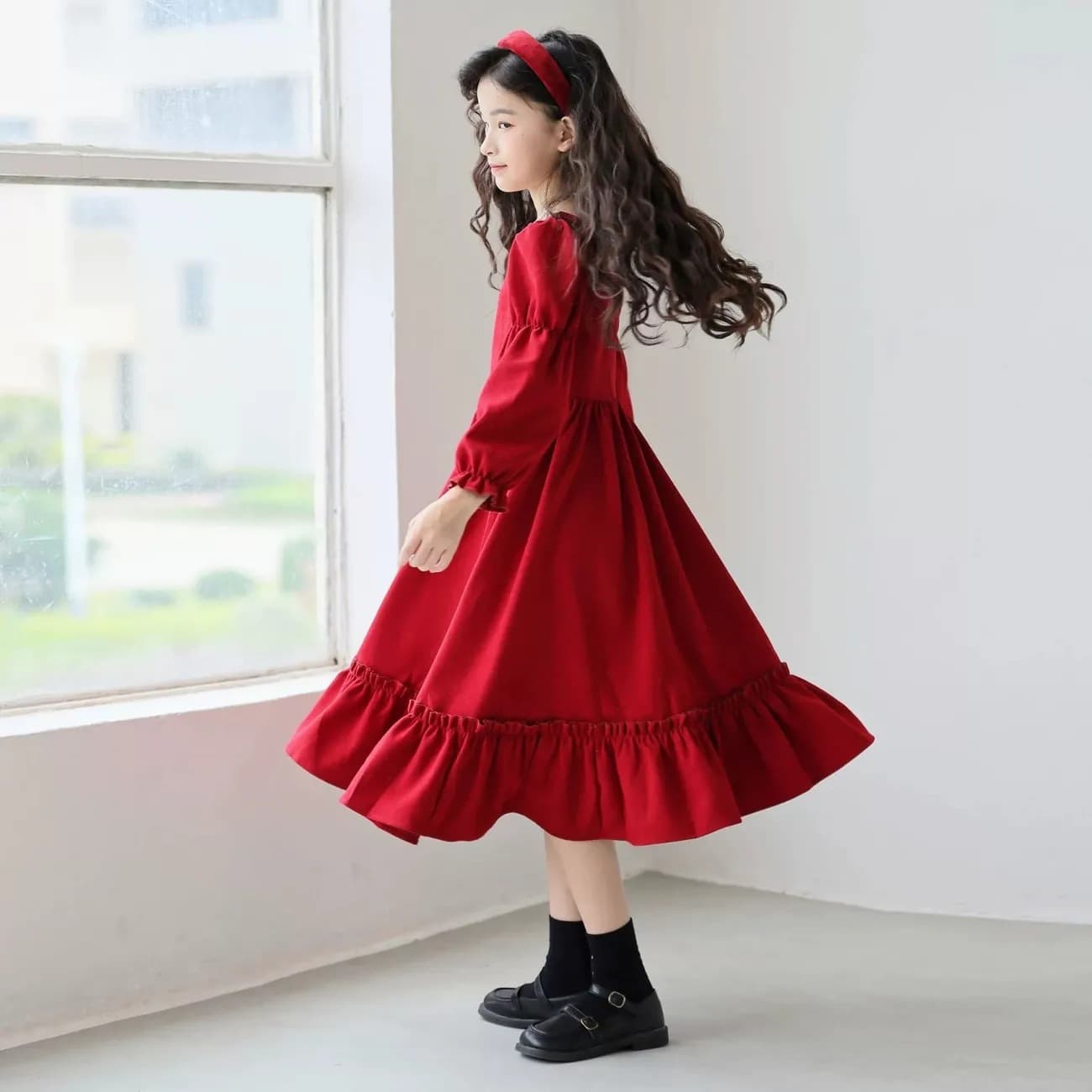 赤コーデ お姫様ふんわりロングワンピース