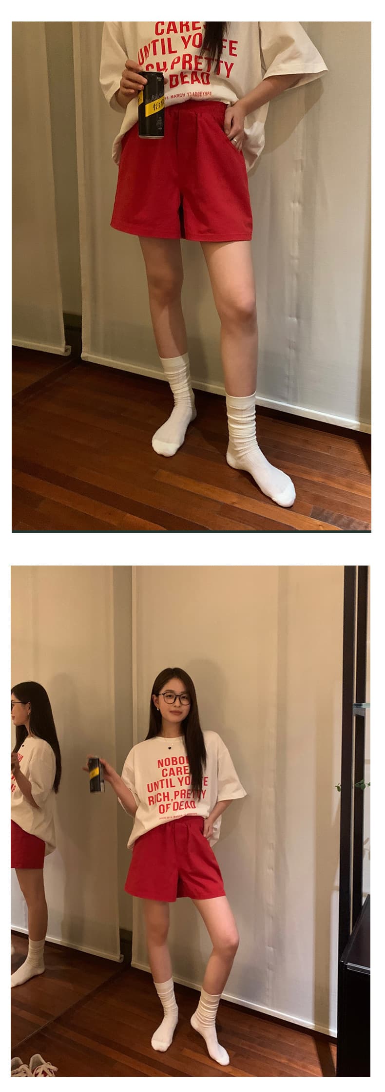 赤コーデ 赤コーデ ゆったりリラックスショートパンツ