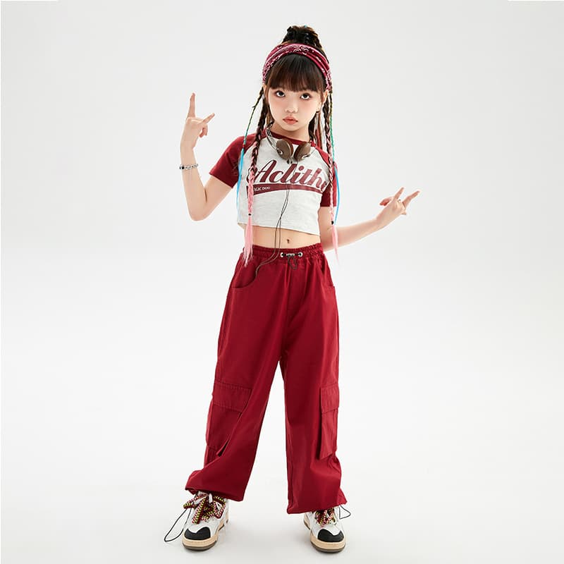 赤コーデ カジュアルワイドパンツセットアップ