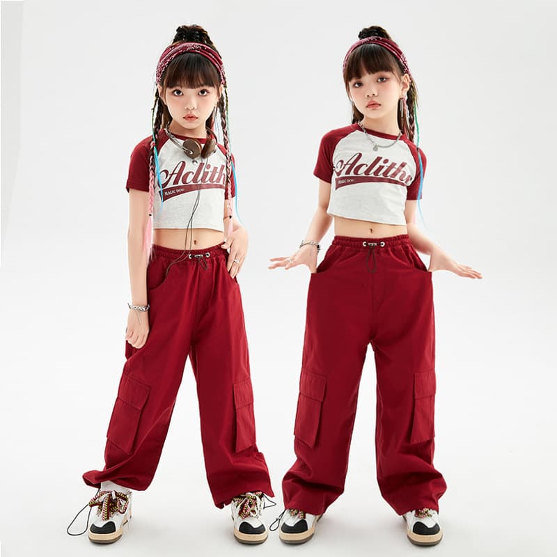 赤コーデ カジュアルワイドパンツセットアップ