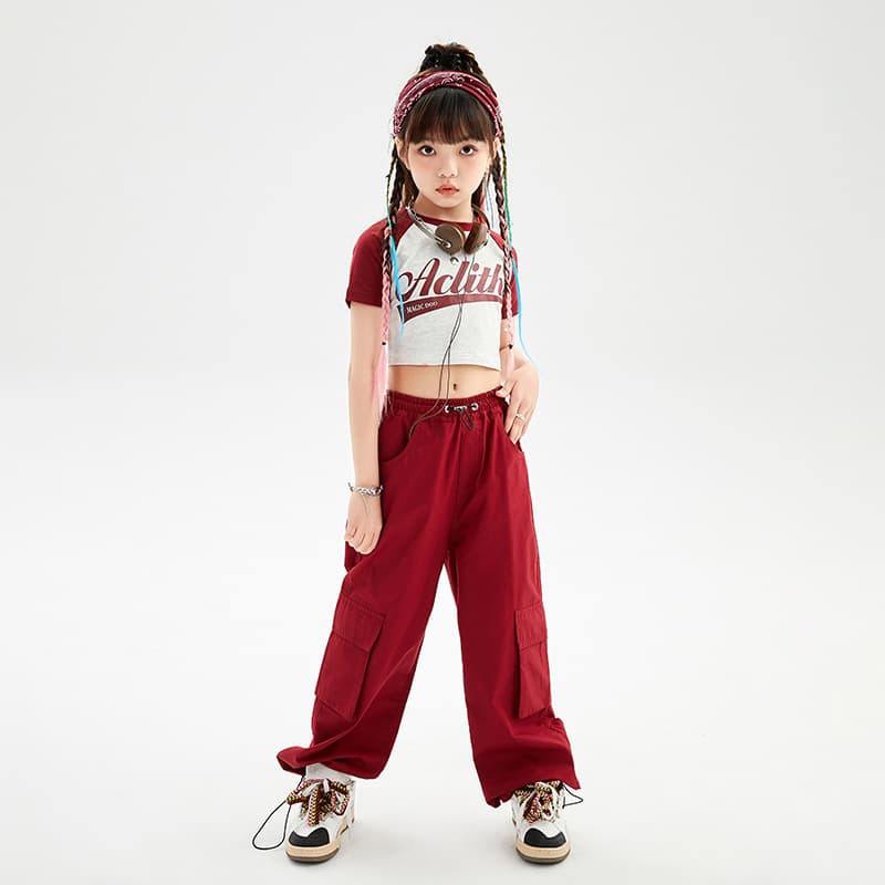 赤コーデ カジュアルワイドパンツセットアップ