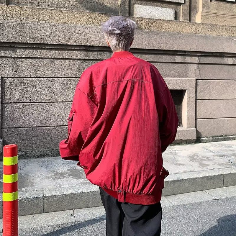 赤コーデ 赤コーデ マルチポケットジップブルゾン