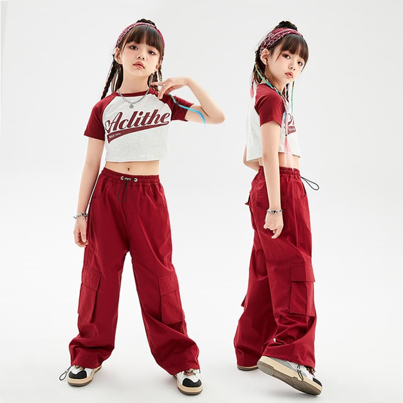 赤コーデ カジュアルワイドパンツセットアップ