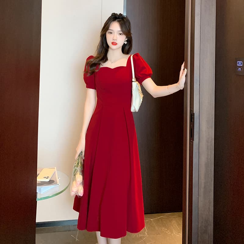 赤コーデ 赤コーデ 優美なバックリボンワンピース