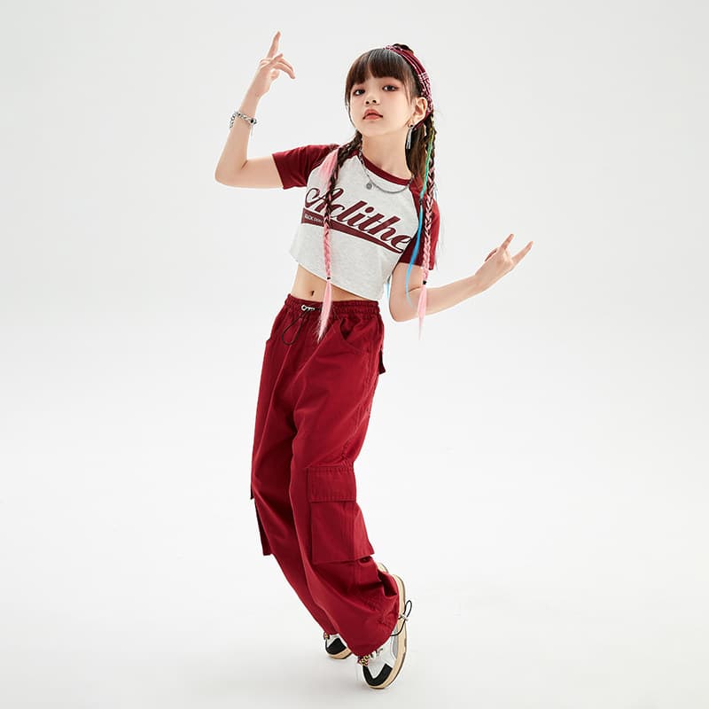 赤コーデ カジュアルワイドパンツセットアップ