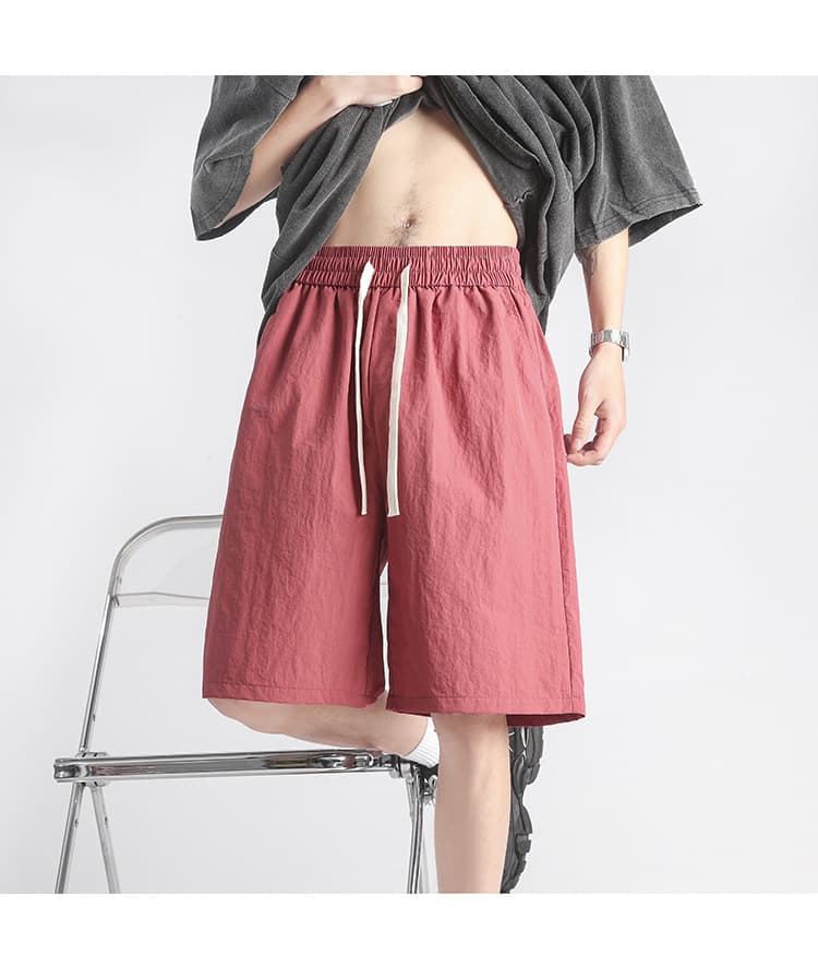 赤コーデ 赤コーデ 涼やかリネン風ハーフパンツ
